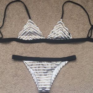 Topanga Gold and White Striped Black Accent Bikini